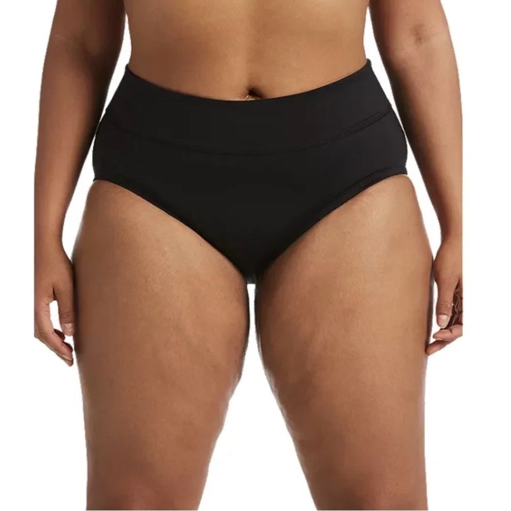 Nike High-Waist Black Swim Briefs with White Swoosh - Picture 2 of 3